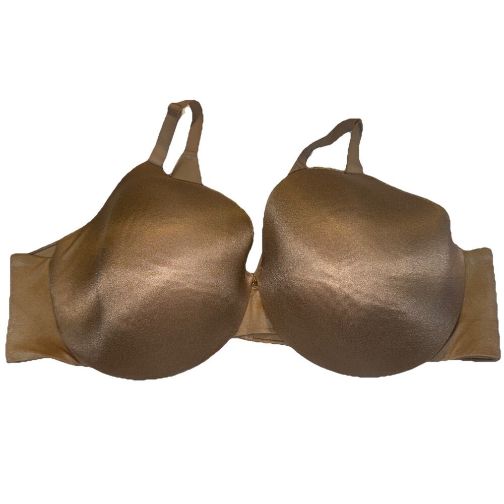 Cacique Bra 50C Beige Tan Nude Pre owned Gold Charm Center Beautiful Flattering